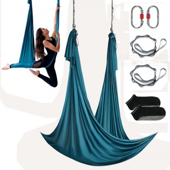 Comprar Hamaca aérea de yoga 5x2,8 m Kit de columpio de yoga con inversión de danza aérea Nylon 100 g/m² Carga 1000 kg Vuelo aéreo antigravedad para fitness Culturismo Pilates Gimnasio Estudio en casa V