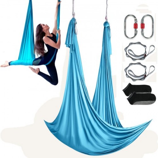 Comprar Hamaca aérea de yoga 5x2,8 m Kit de columpio de yoga con inversión de danza aérea Nylon 100 g/m² Carga 1000 kg Vuelo aéreo antigravedad para fitness Culturismo Pilates Gimnasio Estudio, Azul