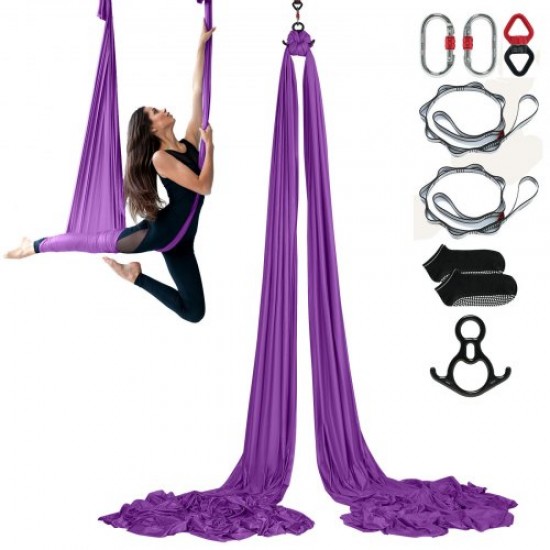 Comprar Hamaca aérea de yoga 8x2,8 m Kit de columpio de yoga con inversión de danza aérea Nylon 100 g/m² Carga 1000 kg Vuelo aéreo antigravedad para fitness Culturismo Pilates Gimnasio Estudio, Púrpura