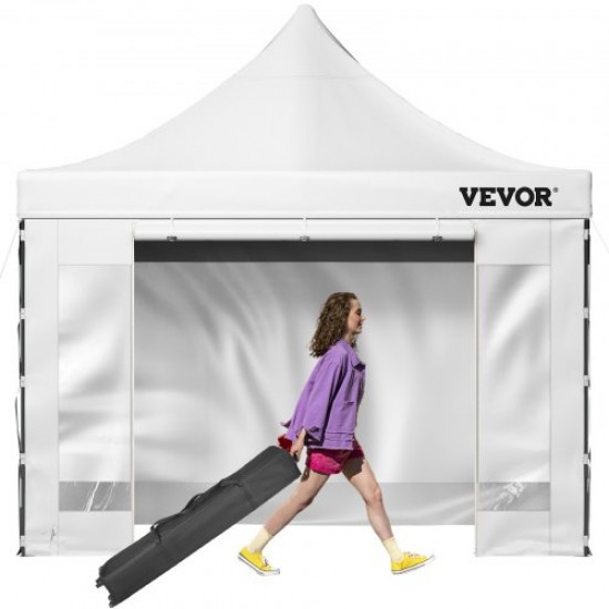 Buy Folding Gazebo with Sidewalls 3 x 3m Pop Up Gazebo Waterproof PVC Tents with Cloth Bag Outdoor Gazebo 3 Adjustable Heights White for Parties, Weddings, Gatherings