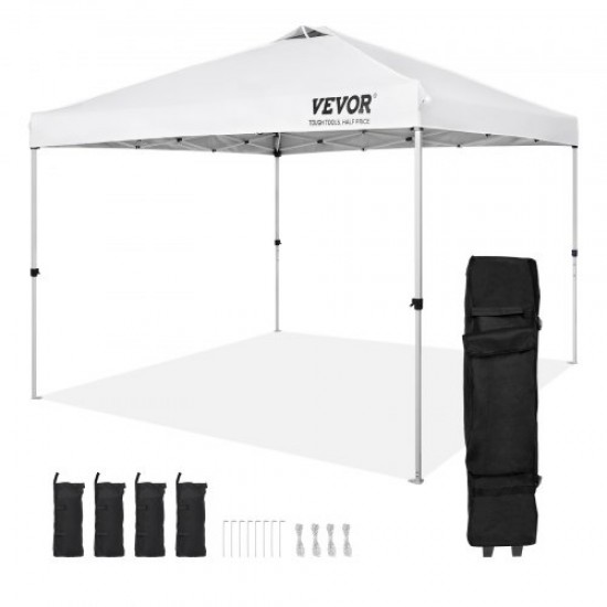 Comprar Carpa Gazebo Emergente 304,8x304,8 cm Toldo para Cenador Tela Recubierta de Plata PU 250D Marco de Acero al Carbono con Bolsa con Ruedas 4 Sacos de Arena para Exterior, Jardín, Camping, Blanco