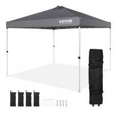 VEVOR Carpa Gazebo Emergente 304,8x304,8 cm Toldo para Cenador Tela Recubierta de Plata PU 250D Marco de Acero al Carbono con Bolsa con Ruedas 4 Sacos de Arena para Exterior, Jardín, Camping, Gris