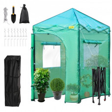 Invernadero con Puerta y Ventana 1,2 x 1,8 x 2,4 m Invernadero de PE Invernadero de Jardín Marco de Acero Estable Invernadero Portátil Verde con Puerta de Cremallera y Ventana para Jardín Patio