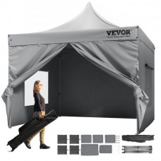 VEVOR Carpa Gazebo Emergente 304,8x304,8 cm Carpa para Cenador impermeable de Paredes Laterales Extraíbles Resistente a los Rayos UV con Bolsa con Ruedas para Exteriores, Jardín, Fiesta, Camping, Gris