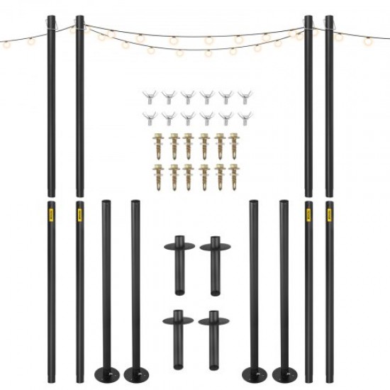 Koop Stokken voor lichtslingers 4 stuks Totale lengte 322 cm Stalen slingerpaal Buitenverlichting Ondersteuning Eenvoudige installatie Vlagdecoratie voor gazon Patio Tuinfeest