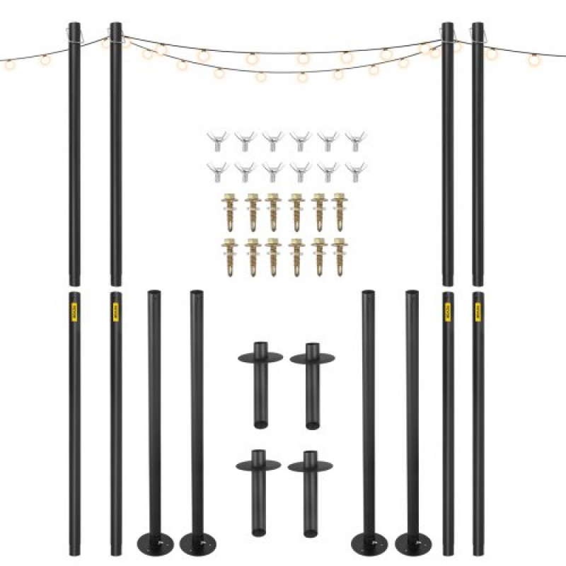 VEVOR Postes para Guirnalda de Luces 4 Piezas Longitud Total 322 cm Poste de Guirnalda de Acero Soporte de Iluminación Exterior Instalación Fácil Decoración Bandera para Césped Patio Jardín Fiesta