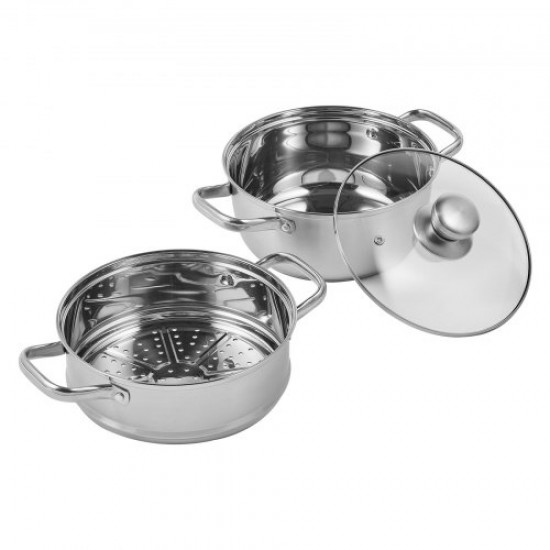 Comprar Olla Vaporera de Acero Inoxidable 22 cm con Olla de 2,8 L y Cesta de Vapor Vaporera para Alimentos con Tapa de Vidrio 1 Nivel con 1 Par de Guantes Aislantes para Cocinar al Vapor en Cocina