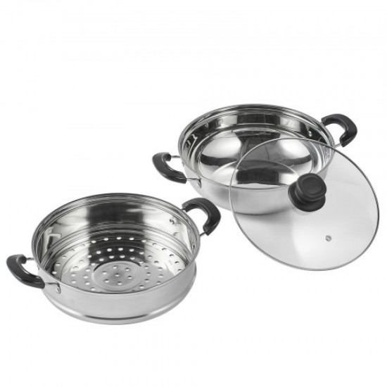 Buy 28cm Stainless Steel Steamer Pot with 2.8L Pot and Steamer Basket Food Steamer with Glass Lid 1 Tier with 1 Pair of Insulated Gloves for Steaming in Kitchen