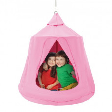 VEVOR Hamaca para Niños, Columpio Colgante para Interiores y Exteriores, Carga de 150 kg, Carpa para Árbol con Cadena de Luces LED, Base Inflable, Carpa para Juegos para Sala de Estar, Jardín, Rosa