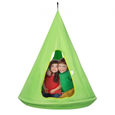 VEVOR Hamaca Nido para Niños 100x132 cm Columpio Colgante Interior Exterior Capacidad de Carga 113 kg con Cuerda Ajustable Instalación Sencilla para Salón, Dormitorio, Césped, Jardín, Madera, Verde