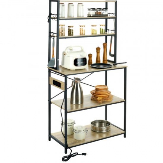 Buy 6 Tier Kitchen Bakers Rack Utility Storage Shelving 80 x 40 x 168 cm Microwave Oven Stand Shelf 120kg Capacity with Power Socket