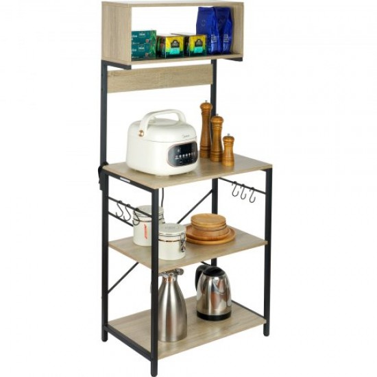 Buy 4 Tier Kitchen Shelving Unit 600 x 380 x 1530mm with 6 Hooks and Shelves Holds up to 54.9kg Industrial Design for Kitchen Utensils