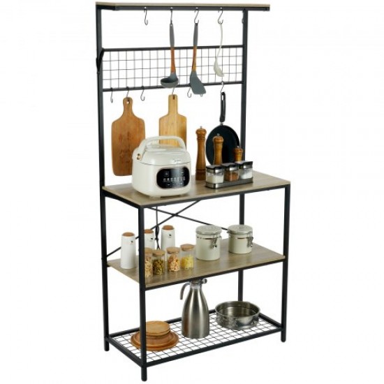 Buy 4 Tier Bakers Rack Utility Storage Shelf 84x40x170cm Industrial Kitchen Shelving with 10 Hooks 105kg Capacity Microwave Oven Holder Rack