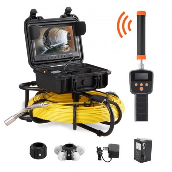 Buy Inspection Camera Drain Endoscope Camera 9" Screen with IP68 Waterproof 4500mAh Battery 12 Adjustable LEDs 91.5m Cable Card