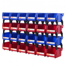 VEVOR Contenedor de Pernos 24 Cajas de Almacenamiento Apilables para Taller 137 x 105 x 78 mm Combinación Azul/Roja Contenedor de Herramientas para Armario, Cocina, Oficina, Despensa, Estante, Pared