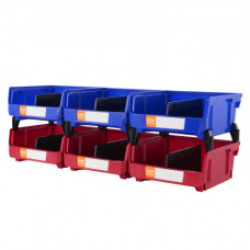 VEVOR Contenedor de Pernos 6 Cajas de Almacenamiento Apilables para Taller 276 x 279 x 128 mm Combinación Azul/Roja Contenedor de Herramientas para Armario, Cocina, Oficina, Despensa, Estante, Pared
