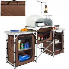 Mueble de cocina para camping 174x176x46cm Armario de camping Plegable Portátil Estructura de aluminio Altura ajustable Mesa de cocina para camping