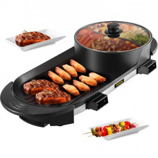 Parrilla Eléctrica Portátil con Olla 2200 W 160℃ -220℃ Parrilla Eléctrica con Olla Caliente Multifuncional 2 en 1 Parrilla Eléctrica de Barbacoa sin Humo Temperatura Ajustable para 2-8 Personas