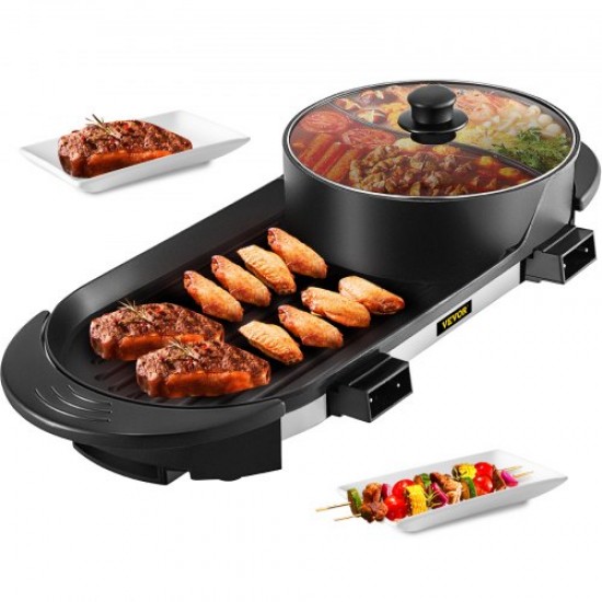 Koop Draagbare elektrische grill met pot 2200 W 160℃ -220℃ Elektrische grill met multifunctionele hete pot 2 in 1 Rookloze elektrische barbecue Verstelbare temperatuur voor 2-8 personen