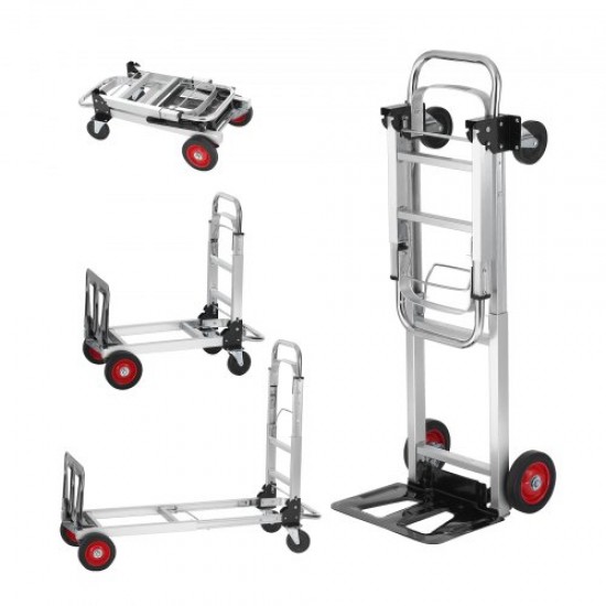 Koop Aluminium opvouwbare steekwagen 2 in 1 trolley Mobiele handlingwagen Laad 400 lb Converteerbare platform steekwagen Rubberen wielen voor het transporteren van goederen