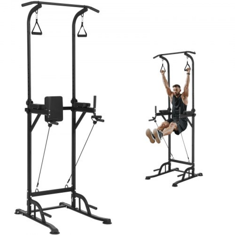 VEVOR Silla Romana, Barra de Dominadas de Pie Ajustable en Altura de 10 Niveles 200 Kg Equipo de Entrenamiento de Fuerza Multifunción con Respaldo Ajustable y Coderas, Estación de Inmersiones Fitness