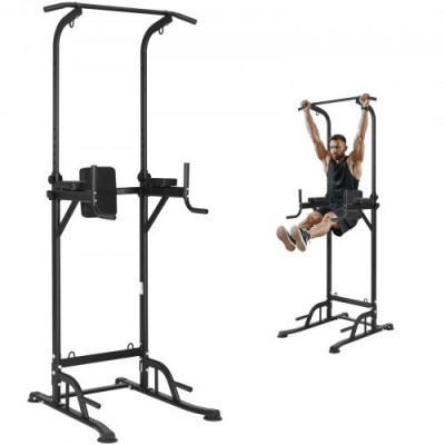 VEVOR Silla Romana, Barra de Dominadas de Pie Ajustable en Altura de 10 Niveles 200 Kg, Equipo de Entrenamiento de Fuerza Multifunción con Respaldo y Coderas, Estación de Inmersión Fitness, Gimnasio