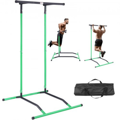 VEVOR Barra de Dominadas de Pie, Estación de Inmersión Altura Ajustable 2 Niveles Carga 100 kg, Equipo de Entrenamiento de Fuerza Multifunción, Torre de Potencia para Fitness Culturismo Hogar, Verde