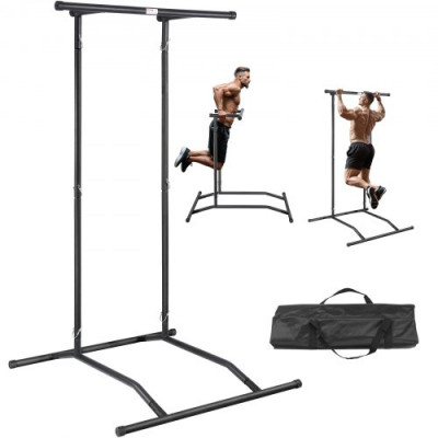 VEVOR Barra de dominadas de pie, estación de inmersión de altura ajustable de 2 niveles, carga 100 kg, equipo de entrenamiento de fuerza multifunción, torre de potencia para fitness, culturismo, negro