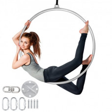VEVOR Aro Acrobacias, de Color Plata, Aro Aéreo Acrobático, 90cm, Aro Aereo Gimnasia de Yoga Aérea, de Acero y Nylón, Accesorios Fitness, Anillos de Baile de Yoga Arte Cuerda de 1M, Carga de 350kg