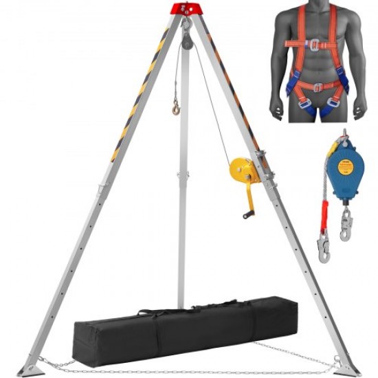 Comprar Kit de trípode para espacios confinados, trípode de rescate de 1200 lbs, patas de 1,34 a 2,15 m, cable de 30 m, protección contra caídas de 32,8', arnés, bolsa de almacenamient