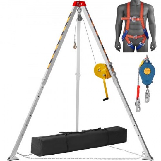 Comprar Kit de trípode para espacios confinados, trípode de rescate de 1800 lbs, patas de 1,34 a 2,15 m, cable de 30 m, protección contra caídas de 32,8', arnés, bolsa de almacenamiento