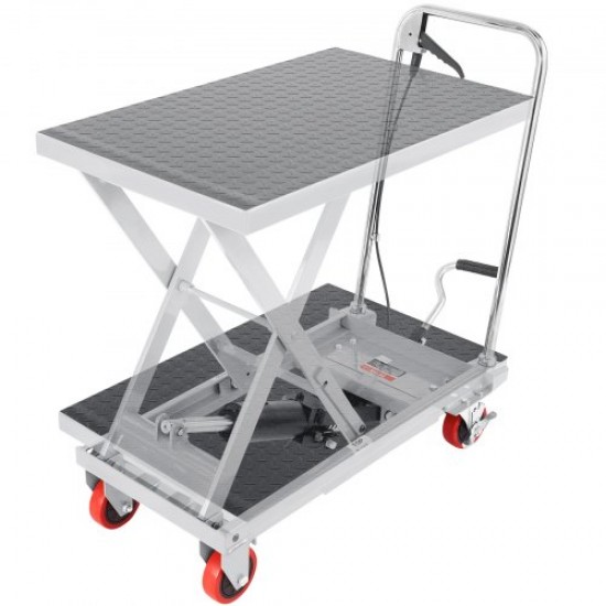 Comprar Carro Hidráulico de Mesa Elevadora Capacidad de Carga de 230 kg Elevador Manual de Tijera Simple Altura de Elevación de 720 mm 4 Ruedas Cojín Antideslizante para Manipulación Transporte, Gris