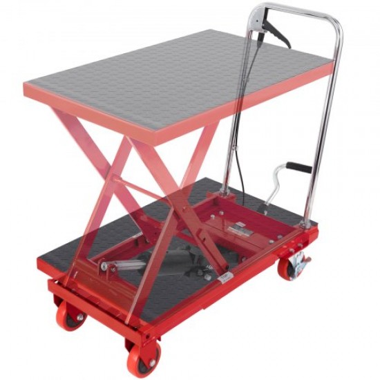 Comprar Carro Hidráulico de Mesa Elevadora Capacidad de Carga de 230 kg Elevador Manual de Tijera Simple Altura de Elevación de 720 mm 4 Ruedas Cojín Antideslizante para Manipulación Transporte, Rojo