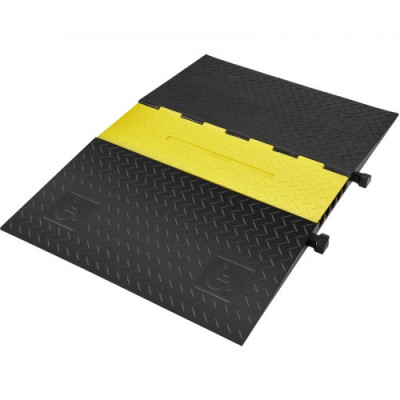 VEVOR Rampa de Protección de Cable 5 Canales Pasacables de Suelo de Goma 114,5x80x5cm Retardador de Velocidad Carga 10000kg con Tapa Superior Abatible para Carreteras, Estacionamientos, Negro/Amarillo