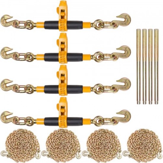 VEVOR Tensor de Cadena de Amarre Trinquete de Cadena 0,8-0,9 cm 4 Piezas Carga de 3220 kg Carpeta de Carga con Trinquete Mango Antideslizante para Asegurar Cargas, Transporte, Remolques de Camión