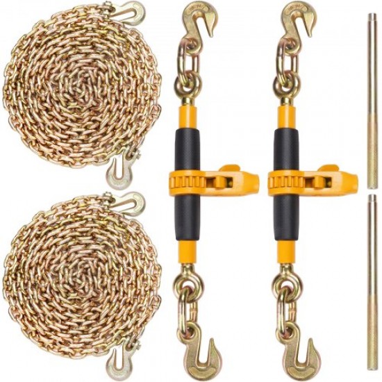 VEVOR Tensor de Cadena de Amarre Trinquete de Cadena 0,9-1,27 cm 2 Piezas Carga de 5443 kg Carpeta de Carga con Trinquete Mango Antideslizante para Asegurar Cargas, Transporte, Remolques de Camión