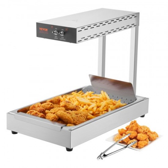 Comprar Calentador de Bandeja de Patatas Fritas de Acero Inoxidable 20 L Lámpara de Calentador de Alimentos con Tira Comercial 750 W Estación Dispensadora de Luz de Calor Eléctrica 40-50 °C para Buffet