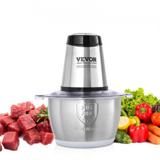 Comprar Picadora Eléctrica Multifuncional Picadora de Carne 400W con Bol de Acero Inoxidable 2L 8 Tazas Hoja de Acero Inoxidable con 4 Aletas 2 Velocidades para Frutas Verduras Cebolla Comida para Bebés