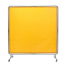 VEVOR Cortina de Soldadura con Marco, 1,8x1,8 m Pantalla de Protección de Soldadura de Vinilo Ignífugo con 4 Ruedas Giratorias 2 Bloqueables, Cortina Móvil Profesional para Taller, Industria, Amarillo