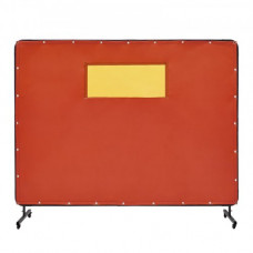 VEVOR Cortina de Soldadura con Marco, 1,8x2,4 m Vinilo Ignífugo Pantalla de Cortina Protectora de Soldadura con 4 Ruedas Giratorias (2 con Cerradura), Ventana Transparente para Taller, Industria, Rojo