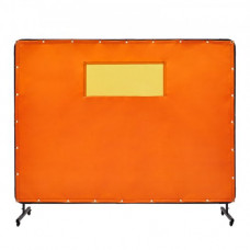 VEVOR Cortina de Soldadura con Marco, 1,8x2,4 m, Vinilo Ignífugo, Cortina Protectora para Soldadura con 4 Ruedas Giratorias (2 con Cerradura), Ventana Transparente para Taller, Industria, Naranja
