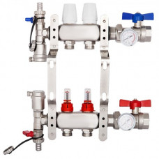 VEVOR Distribuidor de Circuito de Calefacción, 2 Interfaces, 1,4 GPM Cada Uno Conjunto de Calefacción, Acero Inoxidable Distribuidor de Calefacción por Suelo Compatible con Cualquier Tipo de Tubo PEX