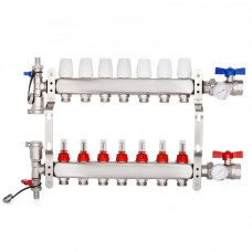 VEVOR Distribuidor de circuito de calefacción 7 Circuitos de calefacción Conjunto de calefacción de acero inoxidable Distribuidor de circuito de calefacción