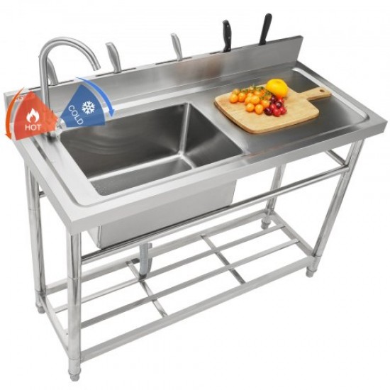 Comprar Fregadero utilitario de acero inoxidable, juego de fregadero de cocina comercial de un solo tazón con banco de trabajo, fregaderos comerciales de un solo tazón de 47 x 19,7 x 37,4 pulgadas