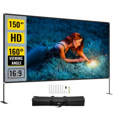 Pantalla Proyector 381 cm Pantalla de Proyector con Soporte 347 x 202 cm HD 16:9 Pantalla de Proyección Móvil 160 Grados Pantalla Home Cinema de Tela Oxford 282,7 cm para Casa Oficina Patios