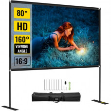 Pantalla Proyector, Diagonal 80 " Pantalla de Proyector con Soporte 71 x 45 " HD 16:9 Pantalla de Proyección Móvil ángulo 160 Grados Pantalla Home Cinema de Tela Oxford para Casa Oficina Patios