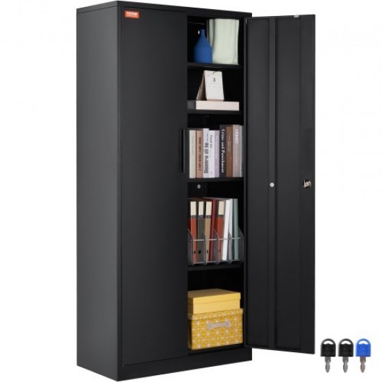 Comprar Gabinete de metal, gabinete con cerradura de acero con 2 puertas magnéticas y 4 estantes ajustables, gabinete de metal de 71 pulgadas, capacidad de 200 libras por estante con 3 llaves