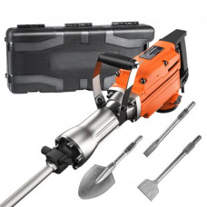 Martillo de Demolición 2200W 66J 1350BPM Martillo Eléctrico con Cable 1-1/8" con 6 Cinceles Reemplazables Mango Giratorio 360° Rompe Hormigón Antivibración para Cincelar Construcción Fontanería