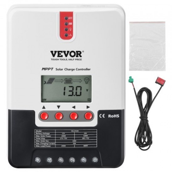 Comprar Controlador de carga solar MPPT 12V / 24V Auto DC Regulador de carga do painel solar 20A Módulo Bluetooth 98% de eficiência de carregamento para baterias seladas AGM, gel, inundadas e de lítio