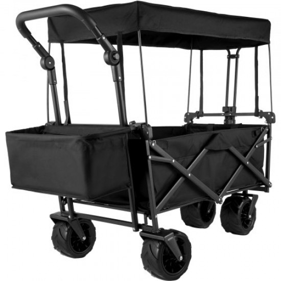 Comprar Carrito de Jardín Plegable de Transporte Playa, Carga 100 kg Carrito Plegable con Techo Extraíble, Negro Transporte Plegable de Playa Jardín con Toldo Cesta Giratorio 360 ° para Camping Pícnic